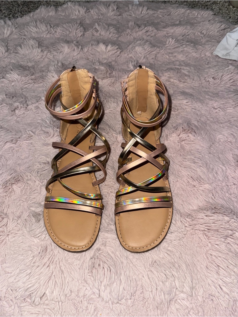 Cat & Jack Rose Gold Holographic Strappy Gladiator Sandals